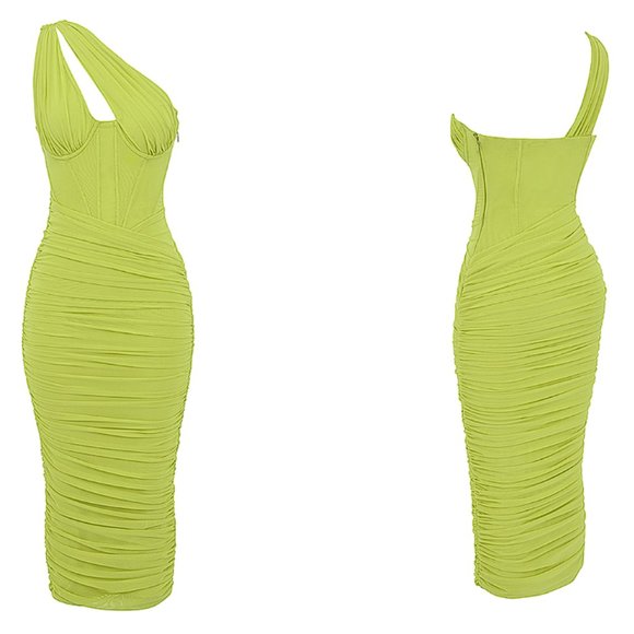 House of CB ‘Valentina’ Lime Asymmetric Cutout Midi Dress NWOT - Picture 11 of 11